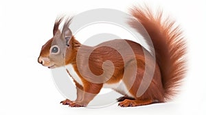 Portrait of eurasian red squirrel in front of a white background. generative ai