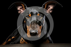 Portrait of an evil dog of the Doberman breed