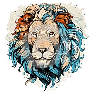 Portrait of evil and majestic lion in vector pop art style