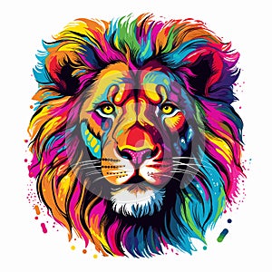 Portrait of evil and majestic lion in vector pop art style