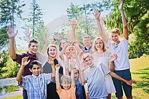 Portrait of excited mature parents with children