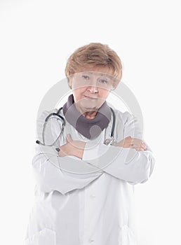 Portrait of an experienced physician.isolated on white background