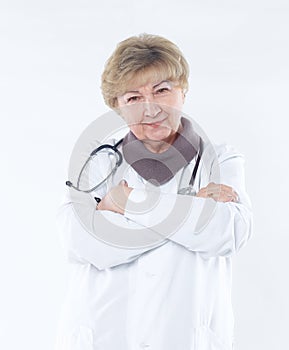 Portrait of an experienced physician.isolated on white background