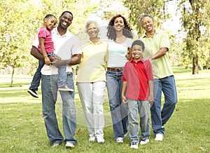 Portrait Of Extended Family Group In Park