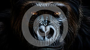 Portrait the face of adult male silverback gorilla with wise gaze. Generative AI