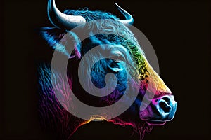 Portrait face of bull with colorful paint. Generative AI