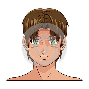 Portrait face manga anime boy brown hair green eyes