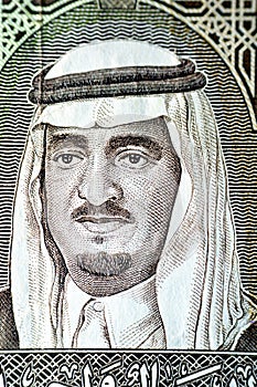 A portrait of Fahd Bin Abdulaziz Al Saud, the former king of Saudi Arabia kingdom from the obverse side of 1 one Saudi Arabia