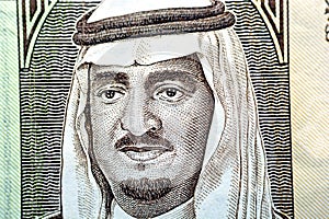 A portrait of Fahd Bin Abdulaziz Al Saud, the former king of Saudi Arabia kingdom from the obverse side of 1 one Saudi riyal