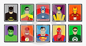 Portrait of famous Superhero, Batman, Robin, Captain America, Wolverine, Iron Man, Hulk, Flash, Superman, Spiderman, Green Lantern