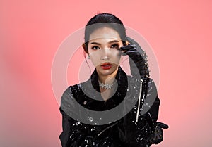 Portrait Fashion Asian Woman thin skin black hair