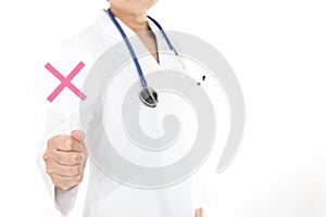 Female doctor with a No sign