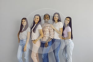 Portrait of female friends of different nationalities who are dressed in casual clothes.