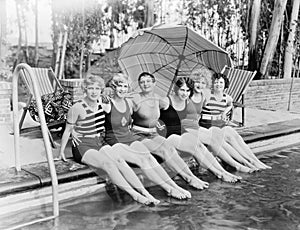 Portrait of female friends at pool