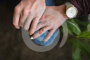 Portrait of female`s engagement ring