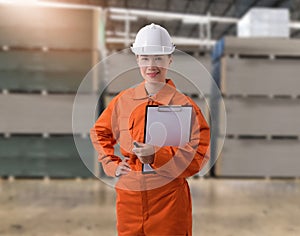 Portrait of Female staff warehouse operator