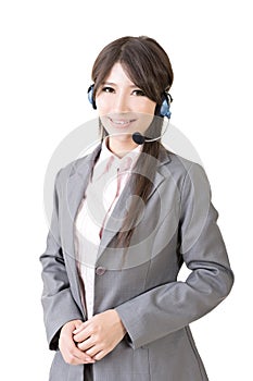 Portrait of female support phone operator