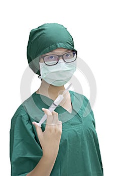 Portrait of a female surgeon. Isolated with clipping path on white background