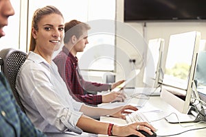Portrait Of Female University Student Using Online Resources