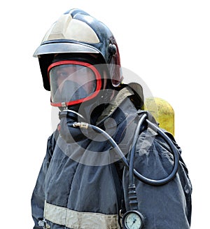 Portrait of a firefighter in breathing apparatus