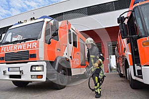 portrait of a firefighter in the operations centre at the fire-fighting vehicle