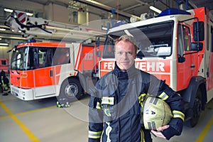 portrait of a firefighter in the operations centre at the fire-fighting vehicle