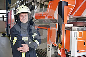 portrait of a firefighter in the operations centre at the fire-fighting vehicle