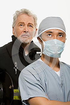 Portrait of a firefighter and a surgeon