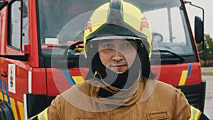 Portrait of the fireman in full uniform