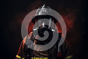 Portrait of a fireman in a protective helmet. Generative AI