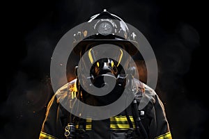 Portrait of a fireman in a protective helmet. Generative AI