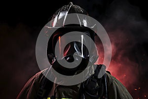 Portrait of a fireman in a protective helmet. Generative AI