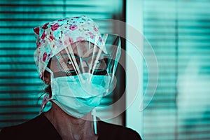 Portrait of a first responder nurse with protective N95 mask photo