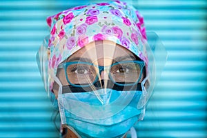 Portrait of a first responder with protective n95 mask photo