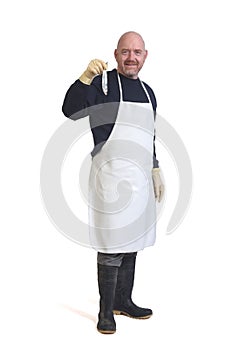 portrait of a fishmonger on white background