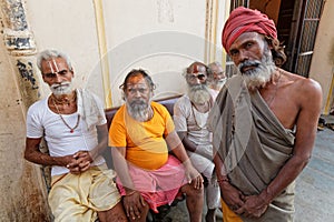 Portrait of five Sadhus men in Jaipur