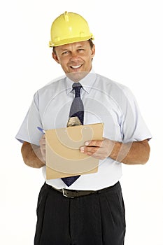 Portrait Of A Foreman Writing On A Clipboard