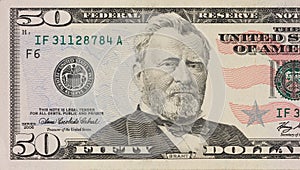 Portrait of former U.S. president Ulysses Grant. macro from 50 dollars