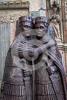 The Portrait of the Four Tetrarchs sculpture on the facade of St Mark`s Basilica