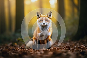 Portrait of a fox in the forest.