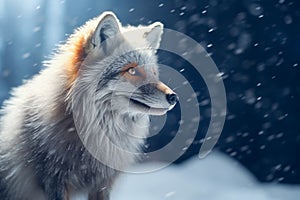 Portrait of a fox on a winter day with snowfall