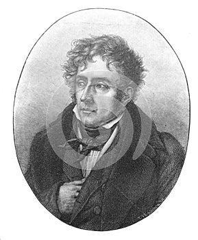 Portrait of FranÃ§ois-RenÃ© de Chateaubriand, a French writer, politician, diplomat and historian in the old book The Literature