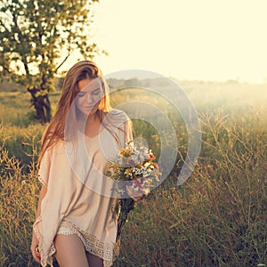 Portrait of freckled woman