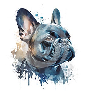 Portrait of a French Bulldog dog. Digital watercolor painting