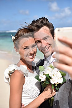 Portrait of fresly married couple on the beach