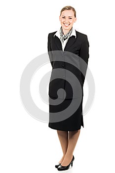 Portrait of friendly young air hostess
