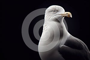 portrait of a full body seagull isolated on black background with copy space. ai generative