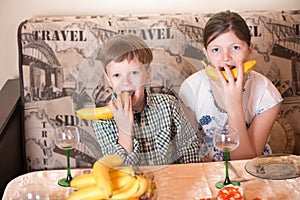 Portrait a fullface of the smil girl and the boy