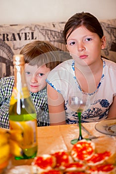 Portrait a fullface of the smil girl and the boy