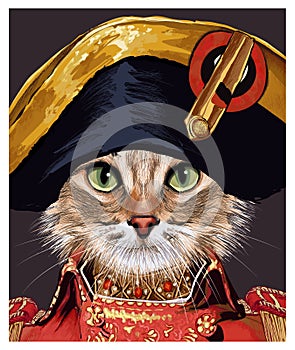 Portrait of a funny cat with a Napoleon`s hat